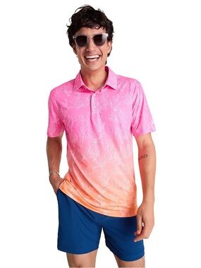 Chubbies Sunset Succulent Performance Polo Shirt Men’s M orange pink